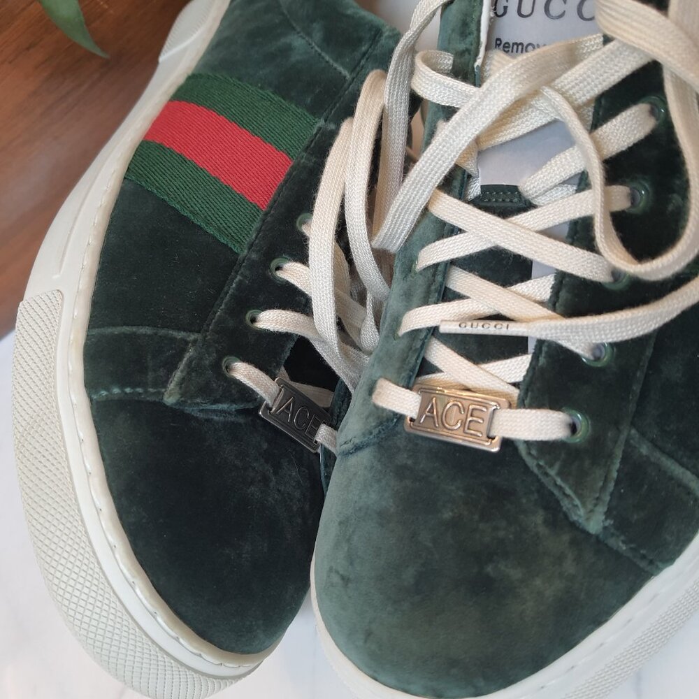 GUCCI new sneakers Ace 'Green Velvet' 757893 - Picture 6 of 16